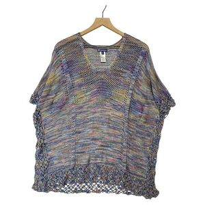 Democracy Colorful Open Knit Sweater Size L Crochet Boho Summer Vibes Festival